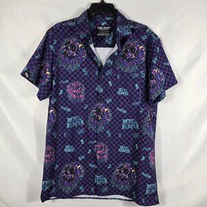 Men's Rebel Reaper Short Sleeve Shirt Size Large Purple Skulls & Dollar Signs